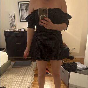 Fun polka dot Reformation mini dress.